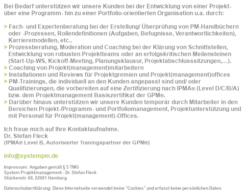 Internetpräsenz von System Projektmanagement - Dr. Stefan Fleck.